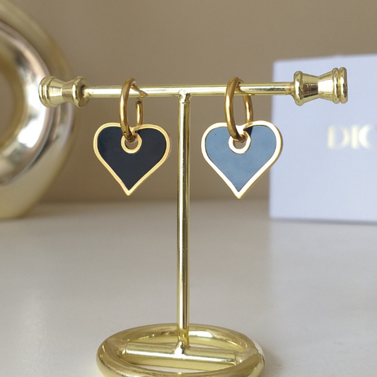 Aretes 2 en 1 corazón negro